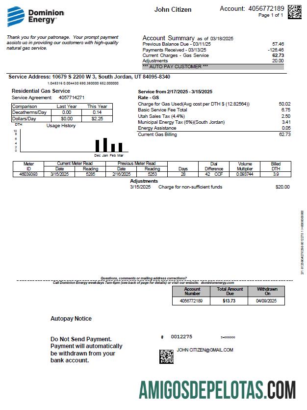 imprimível Modelo de conta de serviços públicos de energia USA Dominion em formatos Word e PDF, versão 3